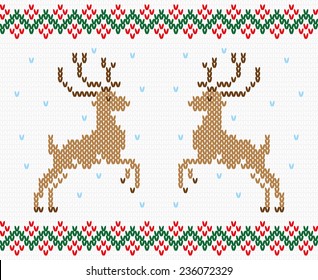 Christmas ornament winter deer. Embroidery, knitting, hosiery. Vector, seamless texture