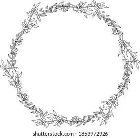 Christmas ornament wreath frame vector illustration set black and white Silhouette. Christmas decoration with leaves, berries, pine cone, ribbon, mistletoe and cute Christmas ornaments.
