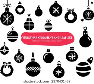 Christmas ornament and wreath set, simple silhouette illustration