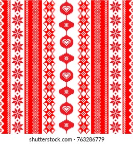 Christmas ornamental background, seamless pattern in red and white