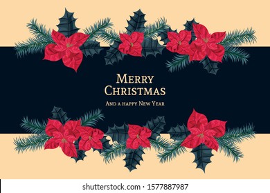 Christmas ornamental background wallpaper with branches and flowers