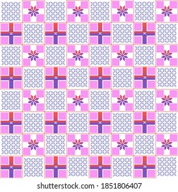 Christmas ornamental color seamless pattern consisting of squares and snowflakes on an  isolated background
