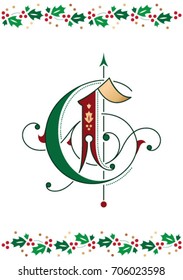 Christmas ornamental initial letter C