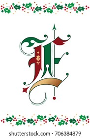 Christmas ornamental initial letter E
