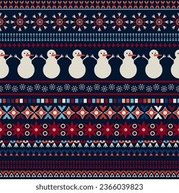 Christmas ornamental seamless pattern. Scandinavian xmas geometric pattern. Geometric abstract wallpaper with decorative elements. For textile, fabric, web, paper, rug, carpet, invitation, wallpaper