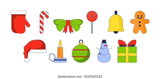 Christmas ornaments 2D cartoon objects set. Xmas adornments. Christmastide festive december decorations isolated elements flat vector cliparts on white background. Spot illustrations collection