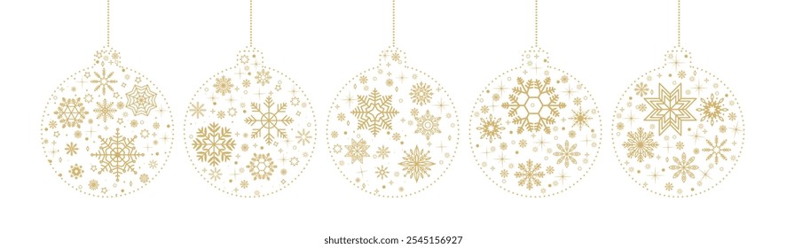 Enfeites de Natal adornados com flocos de neve conjunto de objetos de vetor de cor plana. Elegante inverno atmosfera de férias ilustrações pacote no branco