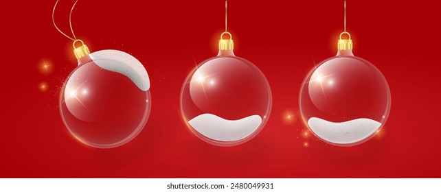 Christmas ornaments ball. Transparent glass 3d Christmas balls. Realistic Xmas decoration. New Year's holiday objects. Vector