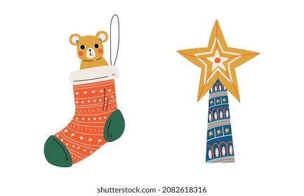 Christmas Ornaments or Baubles as Decoration Items for Fir Tree Vector Set