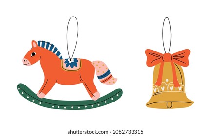 Christmas Ornaments or Baubles as Decoration Items for Fir Tree Vector Set