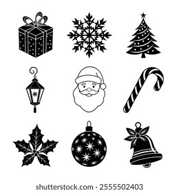 Christmas Ornaments Bundle icon set silhouette vector illustration