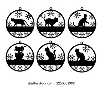 Christmas Ornaments Cat Vector for Laser Cut Files. svg