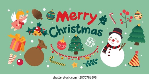 Christmas Ornaments Collection, Cute Object, Vector, Illustration