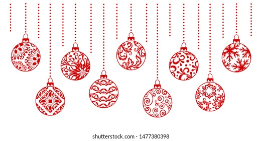 Christmas ornaments collection. Horizontal garland from ornate balls.