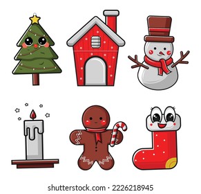 Christmas ornaments cute set, Big collection of christmas vector ilustration red green new year