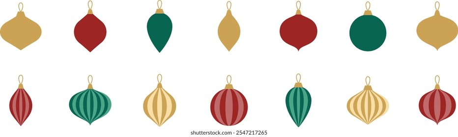 Adornos de Navidad. decorativo bola de Navidad conjunto de Vector de chuchería temporada de vacaciones celebrar rojo verde oro luz vintage pegatina ilustración diseño papel linterna final decorar árbol de Navidad feliz