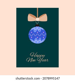 Christmas ornaments greeting banner, card. New Year's toy for the Christmas tree. Vintage old toy. Vector illustration.