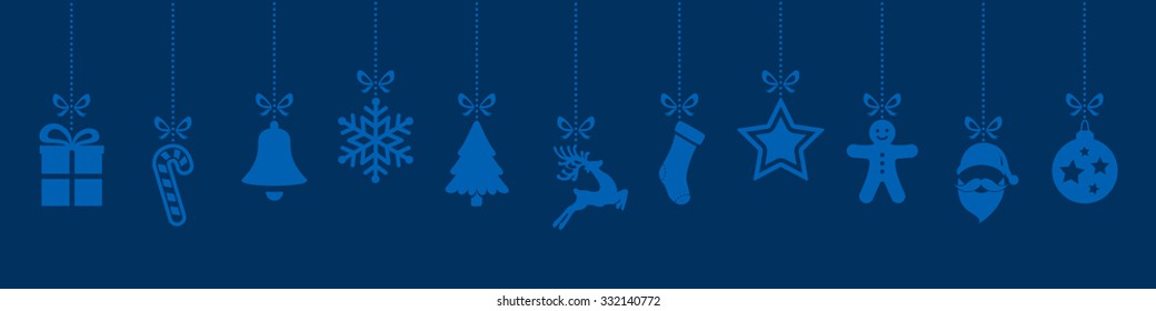 christmas ornaments hanging blue background
