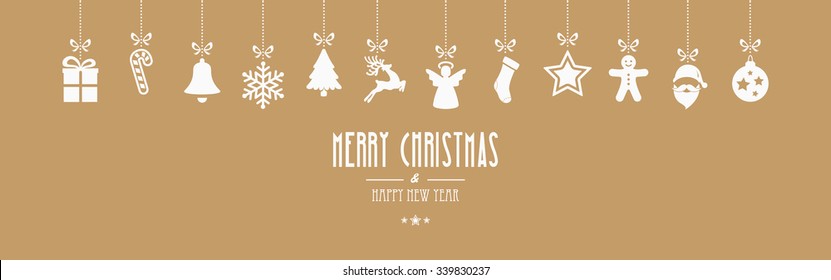 christmas ornaments hanging gold isolated background