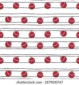 Christmas Ornaments Hanging on Wires Vector Seamless Pattern