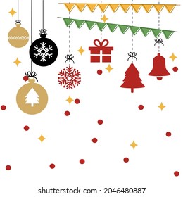 christmas ornaments hanging rope red isolated background.