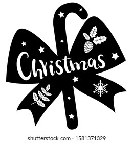 Christmas ornaments and Happy New Year,new year Vector emblem, snowflake ,Christmas elements English phrases,Walking stick,Bow,star