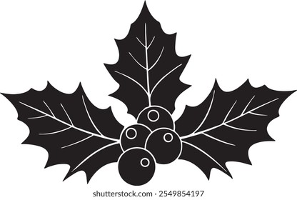 Christmas Ornaments Holly leaves and berries silhouette vector