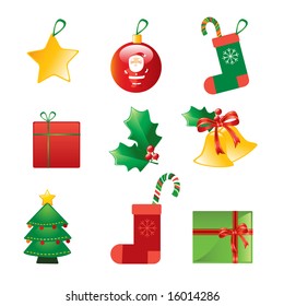 Christmas ornaments icon set isolated on white background, vector illustration