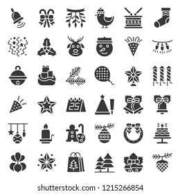 Christmas ornaments icon set, solid glyphs design material