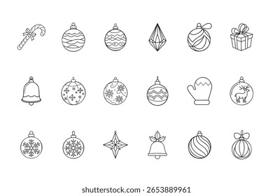 Christmas ornaments icons set including candy cane gift bell star snowflake more