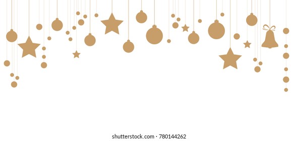Christmas ornaments isolated on white background. Garland with hanging balls and stars. Great for New year party posters, website headers.