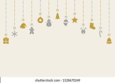 Christmas ornaments on bright background. Xmas decoration. Vector