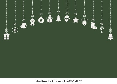 Christmas ornaments on green background. Xmas decoration. Vector