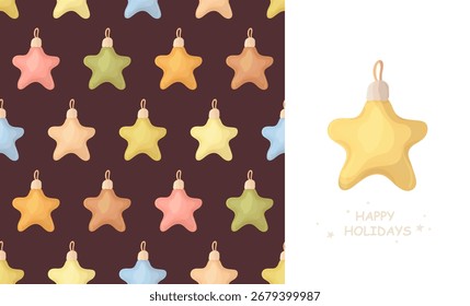 Christmas ornaments seamless pattern. Merry Christmas vector illustration. Xmas stars background and design element.