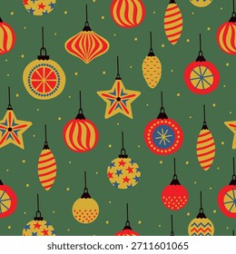 Navidades Adornos Patrón sin fisuras sobre fondo verde