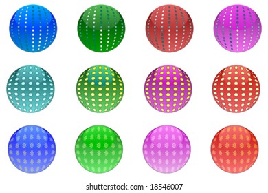 Christmas ornaments set with colors and patterns