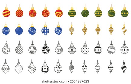 Christmas ornaments set with festive patterns Vector
