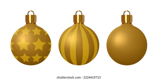 Christmas ornaments. Set of golden christmas balls. Vector illustration isolated on white background.