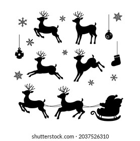 Christmas ornaments silhouette vector illustration set (reindeer, Santa claus etc. ) 