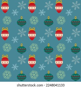 Christmas ornaments and snowflake pattern