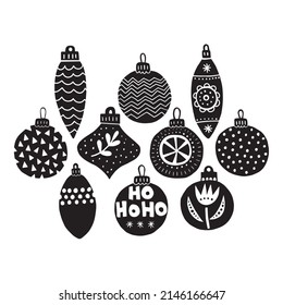 Christmas ornaments. Stamp, linocut template isolated svg