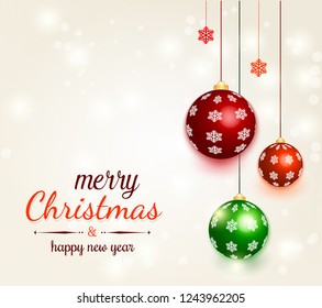 Christmas ornaments and typographic design.Vector illustration.