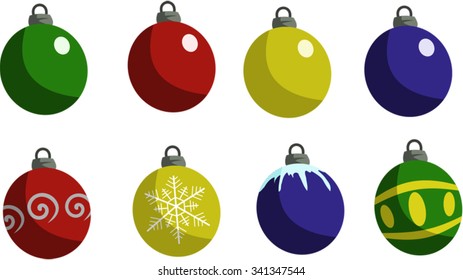 Christmas ornaments, various colors and designs