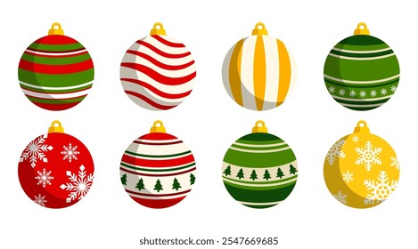 Christmas Ornaments vector design collection, Xmas Balls illustration, Isolate decoration graphic elements, Red and Green Celebration Clip art for Greeting card and Banner (Editable)