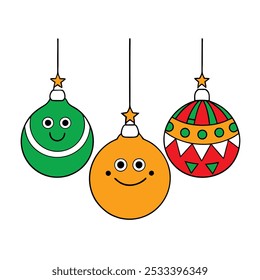 Christmas Ornaments Vector Illustration - Festive Clipart, Line Art, Silhouette, Icon