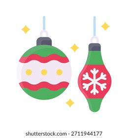 Christmas Ornaments Vector Illustration, Flat Style Icon
