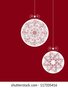 Christmas ornaments. Vector. Red Xmas design template. White ornament. Elegant design template. Luxury pattern. Curly design.  Xmas design.
