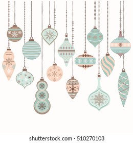 Christmas Ornaments,Christmas Balls Decorations, Christmas Hanging Decoration set.Vector illustration.