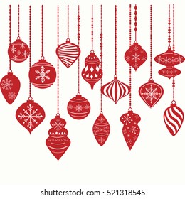 Christmas Ornaments,Christmas Balls Decorations, Christmas Hanging Decoration set.Vector illustration.