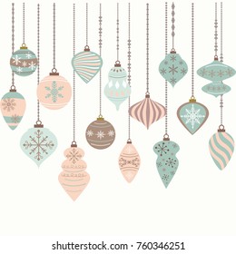 Christmas Ornaments,Christmas Balls Decorations, Christmas Hanging Decoration set.Vector illustration.